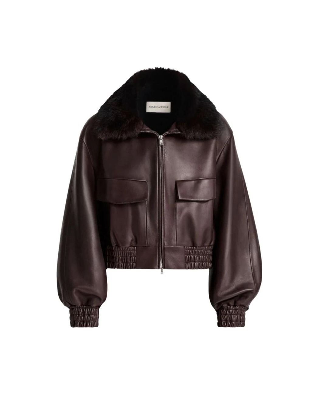 Nour Hammour Brown Leather Jackets