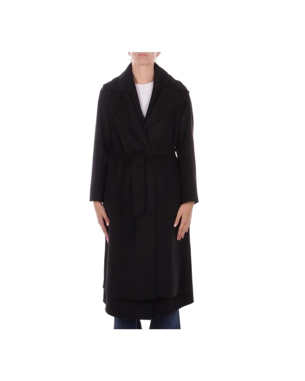 Manila Grace Black Belted Coats