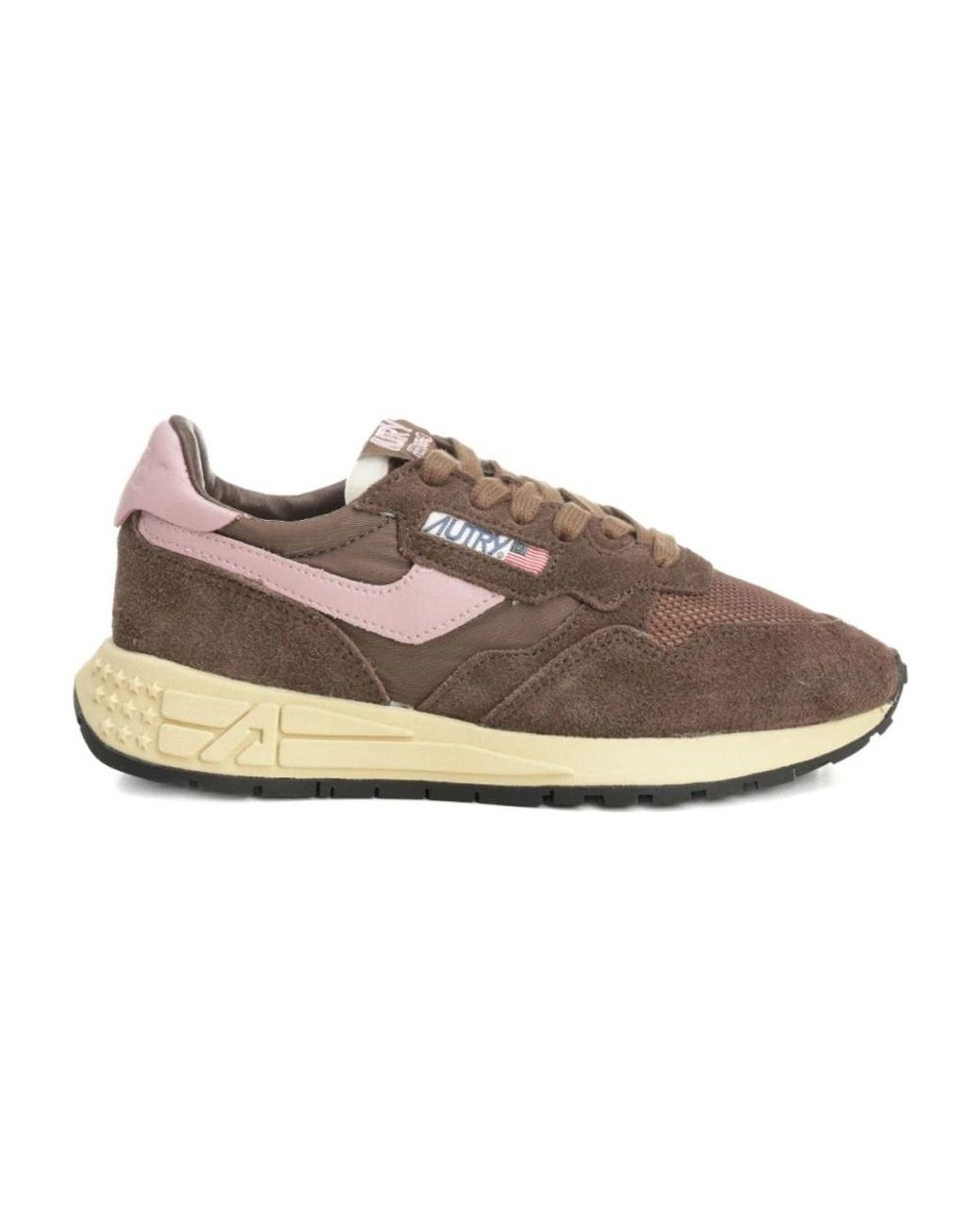 Autry Schoenen ,Bruin ,Bruine Sneakers Met Platte Rubberen Zool in het Gray