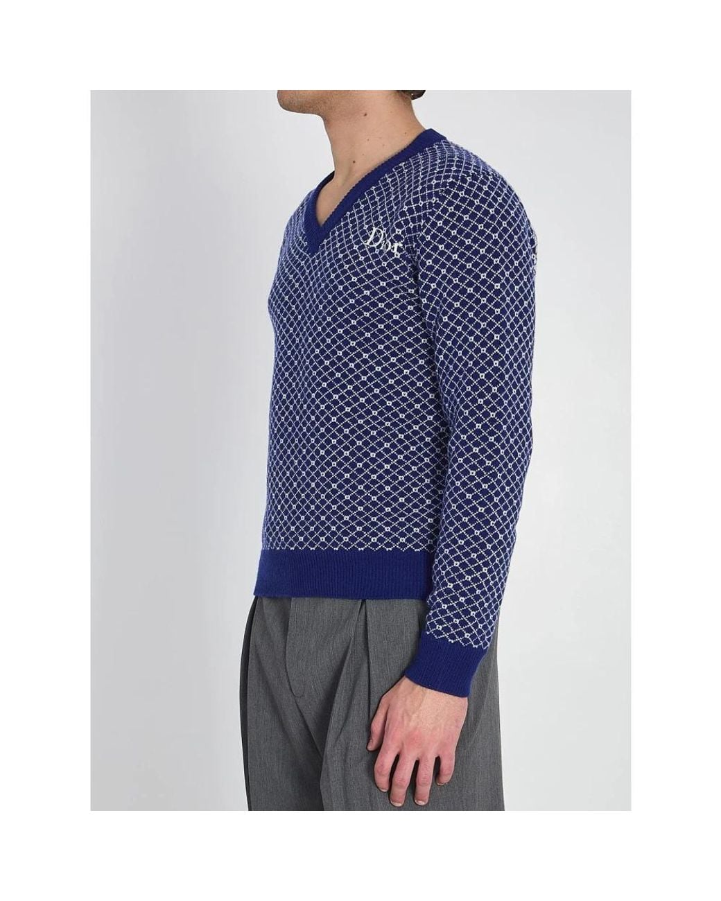 Dior Blue V-Neck Knitwear for men