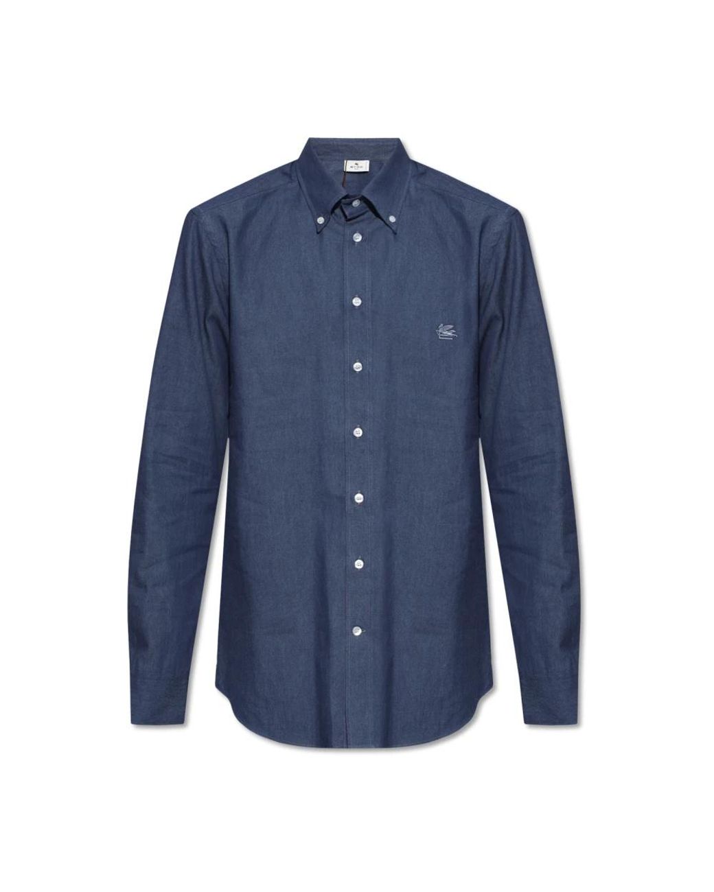 Etro Overhemden ,Blauw ,Katoen Shirt Met Logo-Borduursel in het Blue voor heren