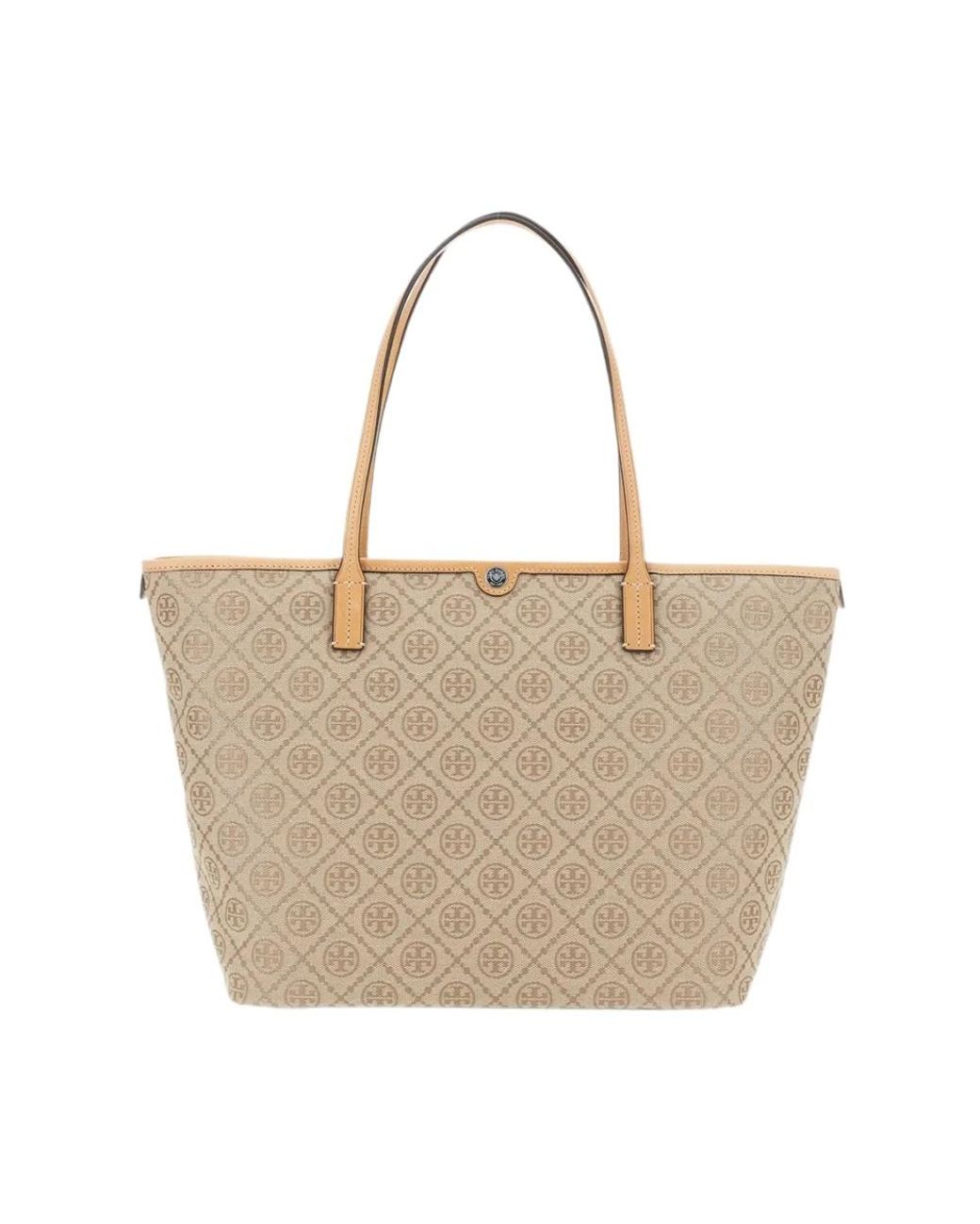 Tory Burch Natural T Monogram Zip Tote