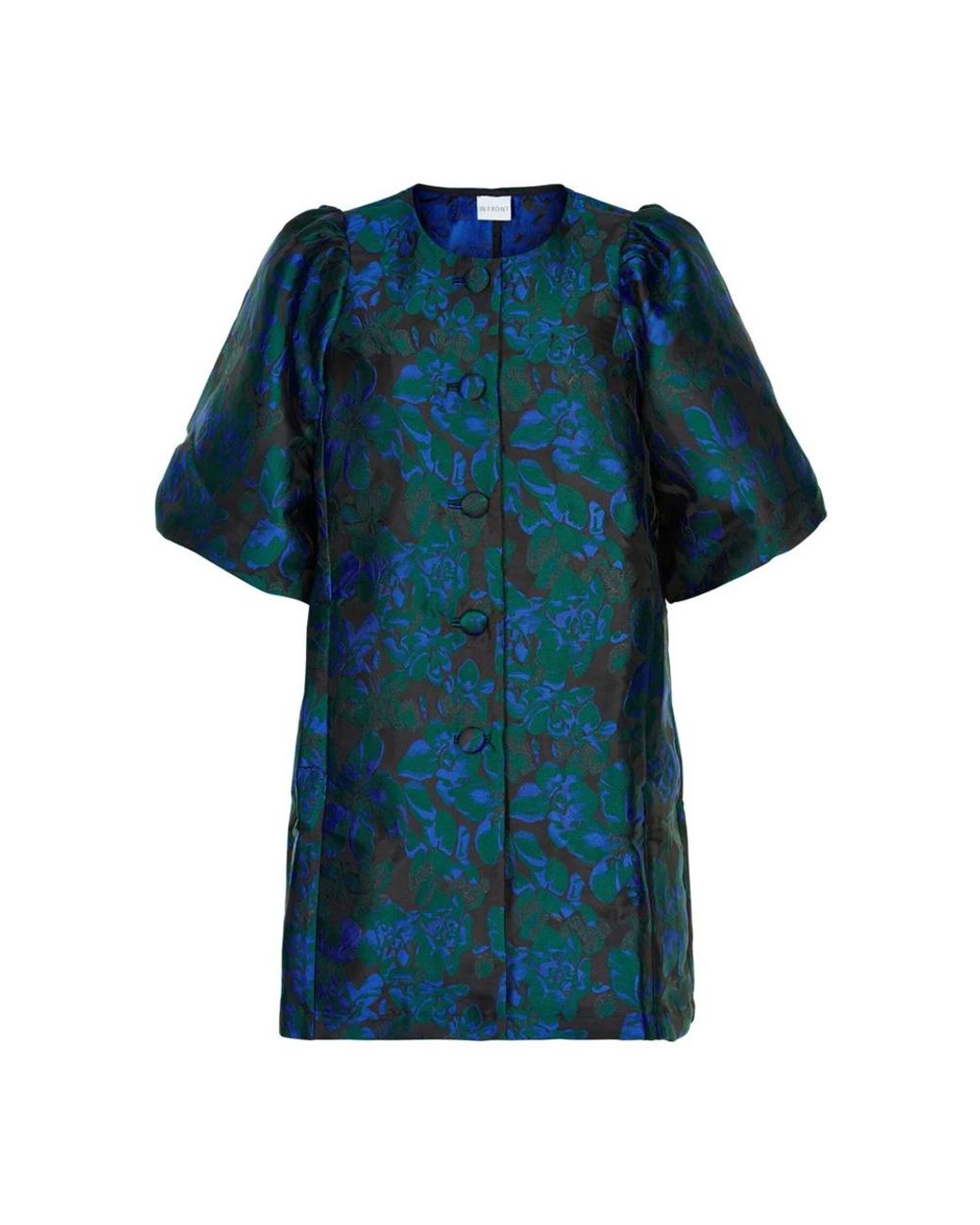 iN FRONT Kleedjes ,Groen ,Polyester Groene Angelina Jas Met Bloemenborduursel in het Blue