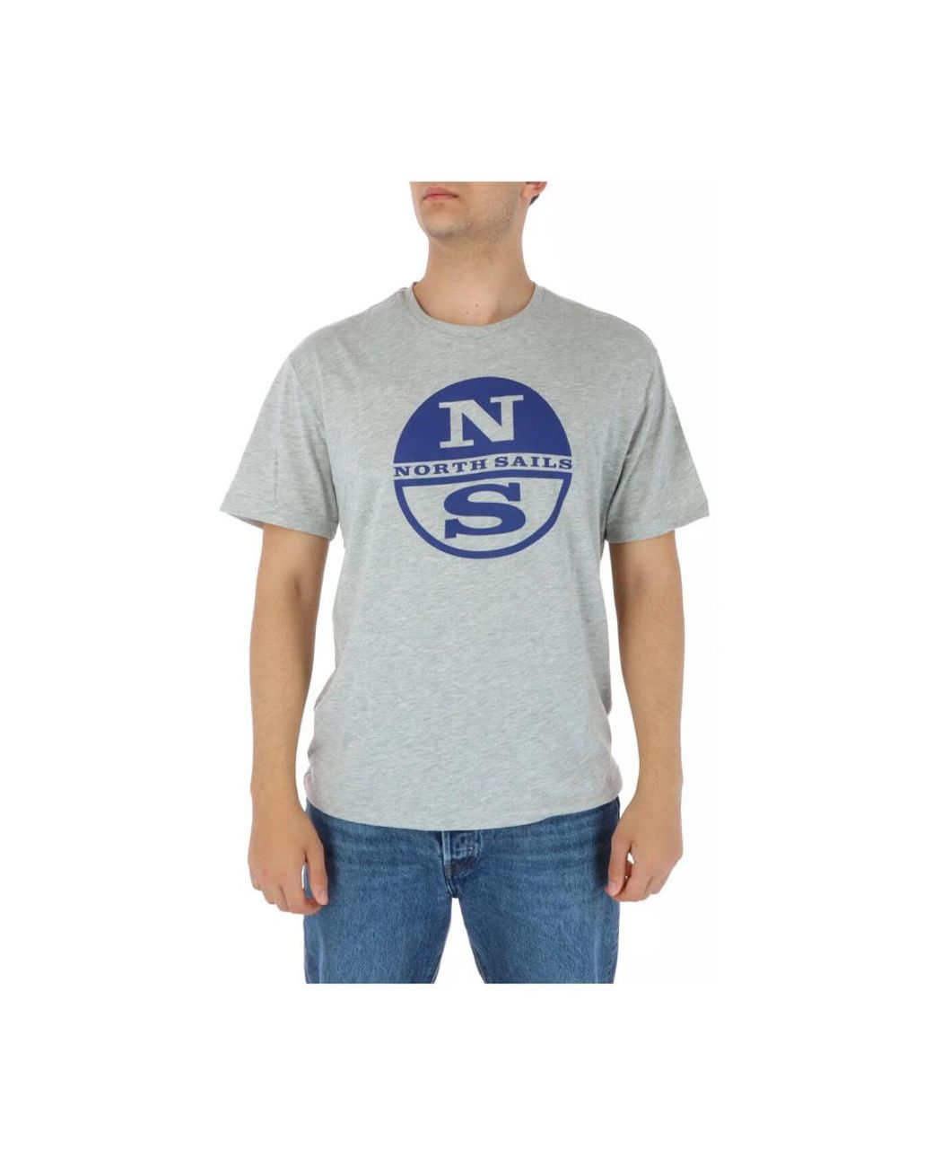 North Sails Tops ,Grijs ,Katoen Geel Print Korte Mouw Ronde Hals T-Shirt in het Blue voor heren