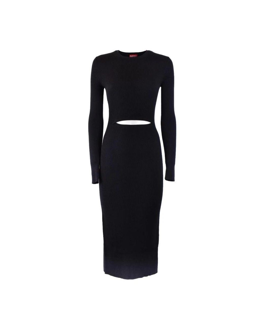 DIESEL Kleedjes ,Zwart ,Wol Long Sleeve Round Neck Dress in het Black