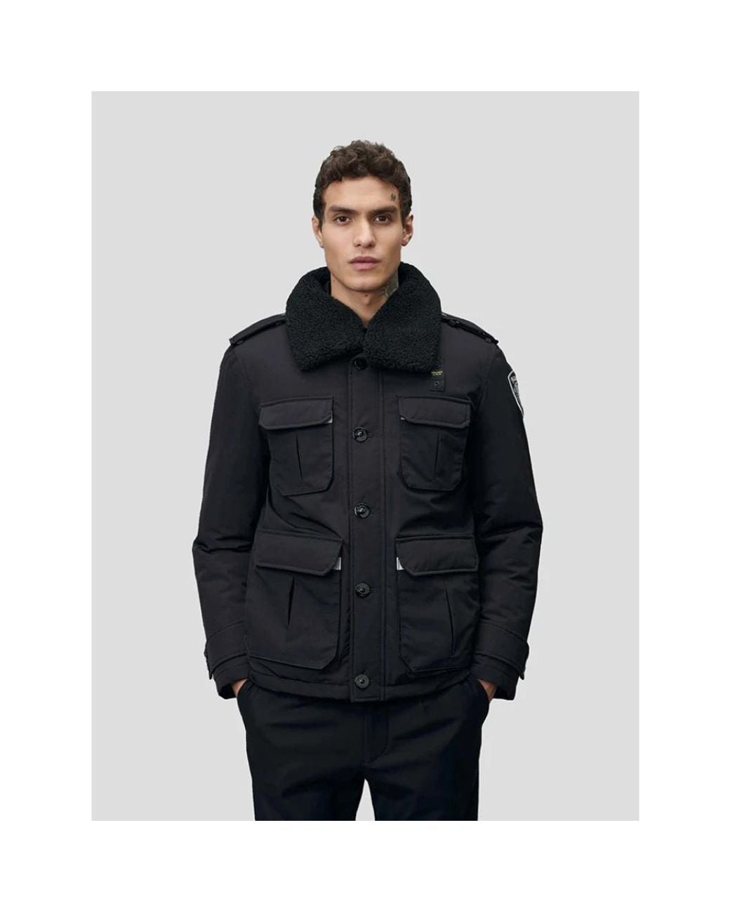 Blauer Jassen ,Zwart ,Polyester Zwarte Nims Jas Met Synthetische Bontkraag in het Black voor heren