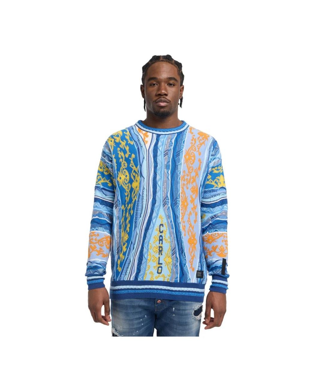 carlo colucci Blue Round-Neck Knitwear for men