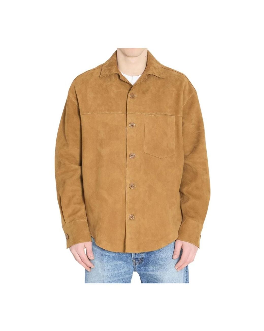 AMI Jassen ,Leer Suede Buttoned Overshirt in het Natural voor heren