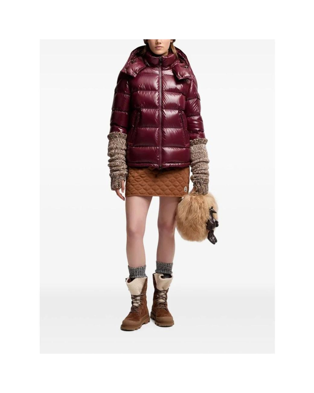 Moncler Red Maire Kapuzen-Kurzmantel Aus Daunen