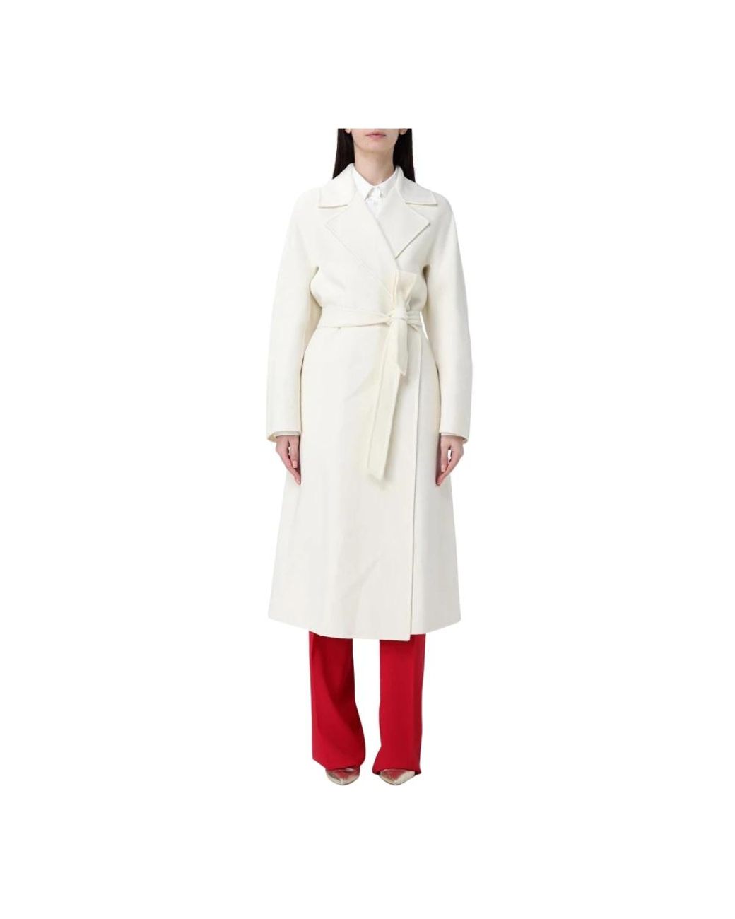 Max Mara Jassen ,Wit ,Wol Elegante Wollen Jas Met Riem in het White
