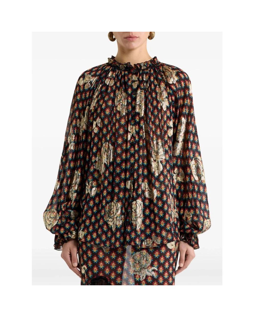 Etro Brown Shirt With Ruffles And Laces
