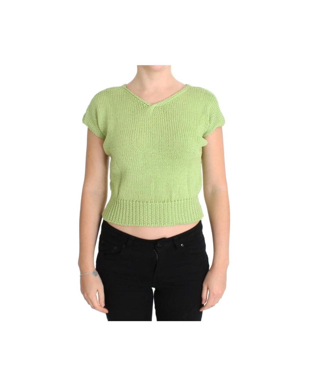 Pink Memories Green V-Neck Knitwear