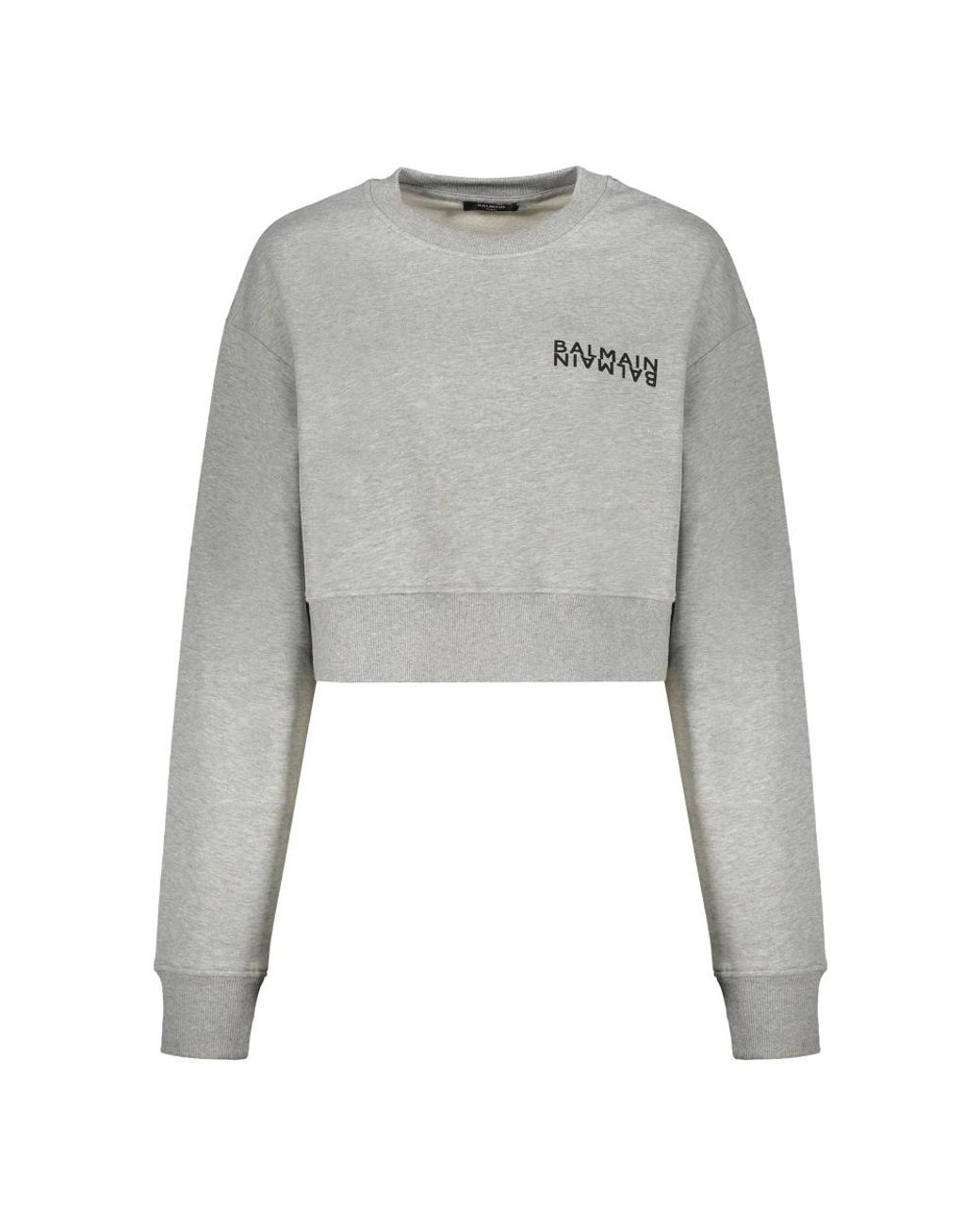 Balmain Hoodies & Sweatvesten ,Grijs ,Katoen Cropped Logo Sweatshirt in het Gray