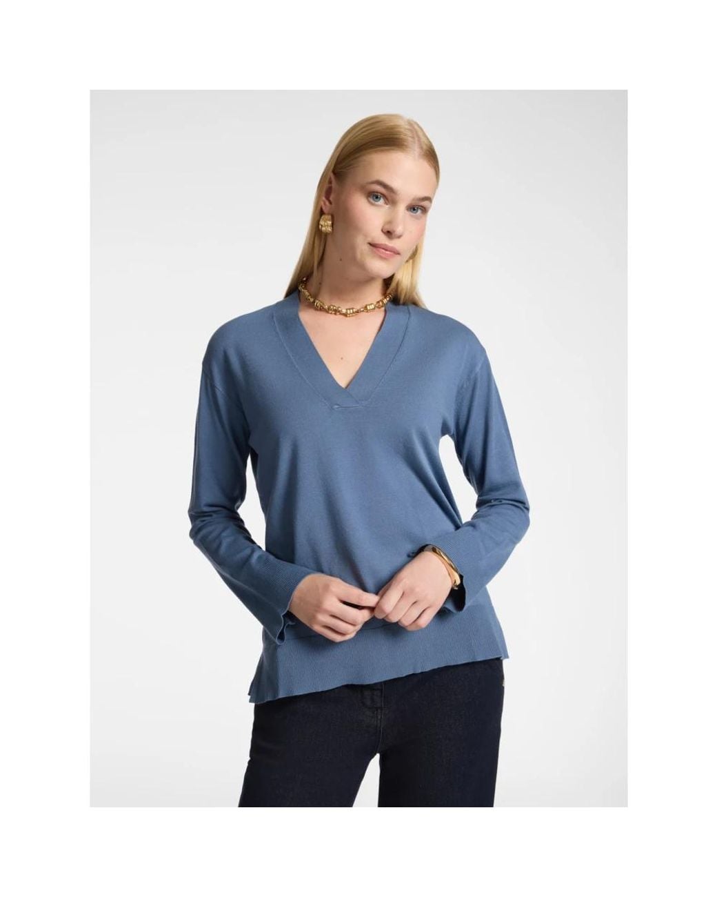Elena Miro Blue V-Neck Knitwear