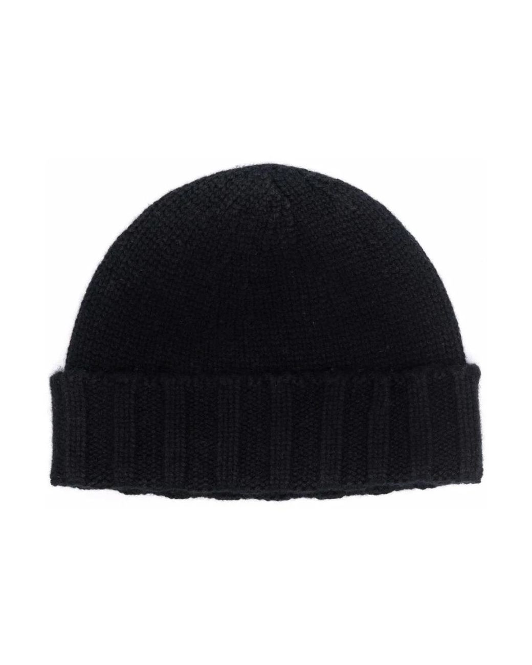 Drumohr Accessoires ,Zwart ,Kasjmier Zwarte Kasjmier Gebreide Geribbelde Rand Hoed in het Black