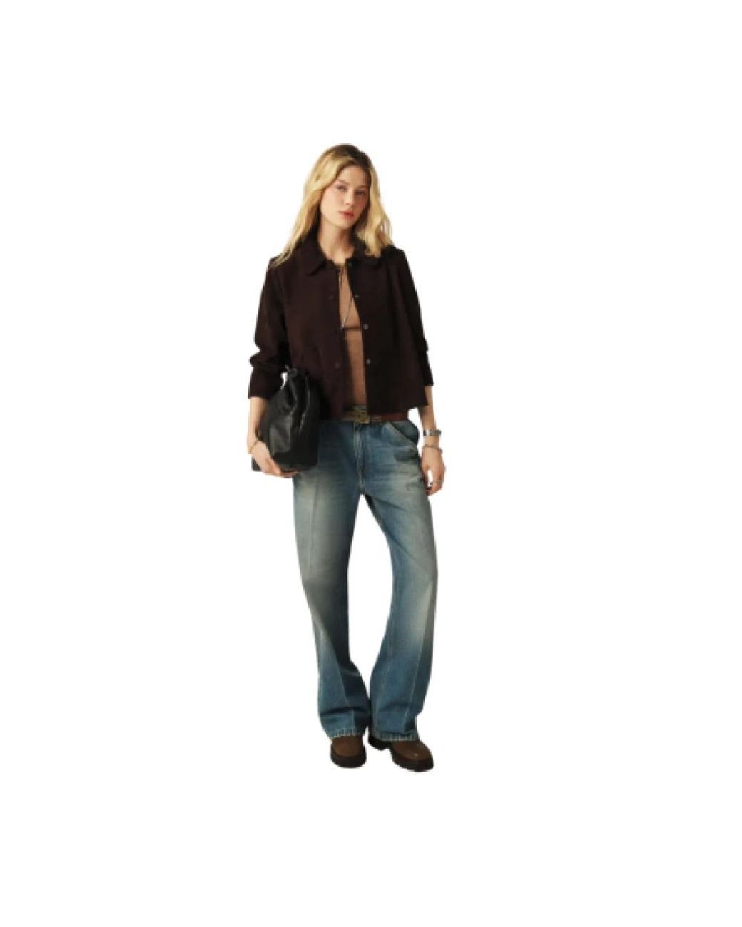 Ba&sh Jassen ,Bruin ,Leer Gestructureerd Licht Jasje in het Brown