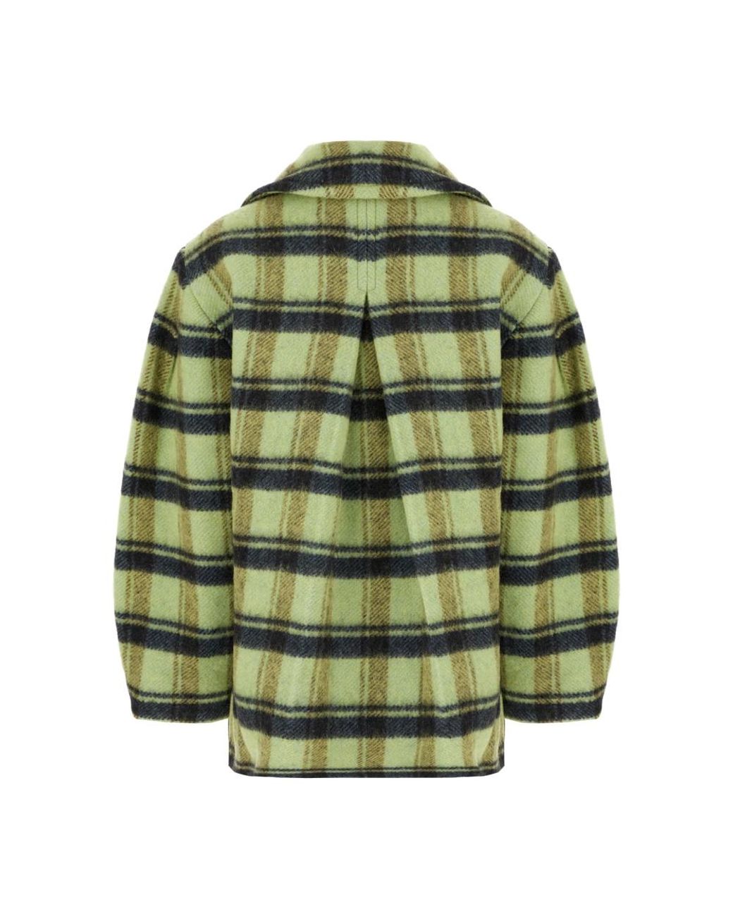 Ganni Green Check Oversized Brushed Midi Coat