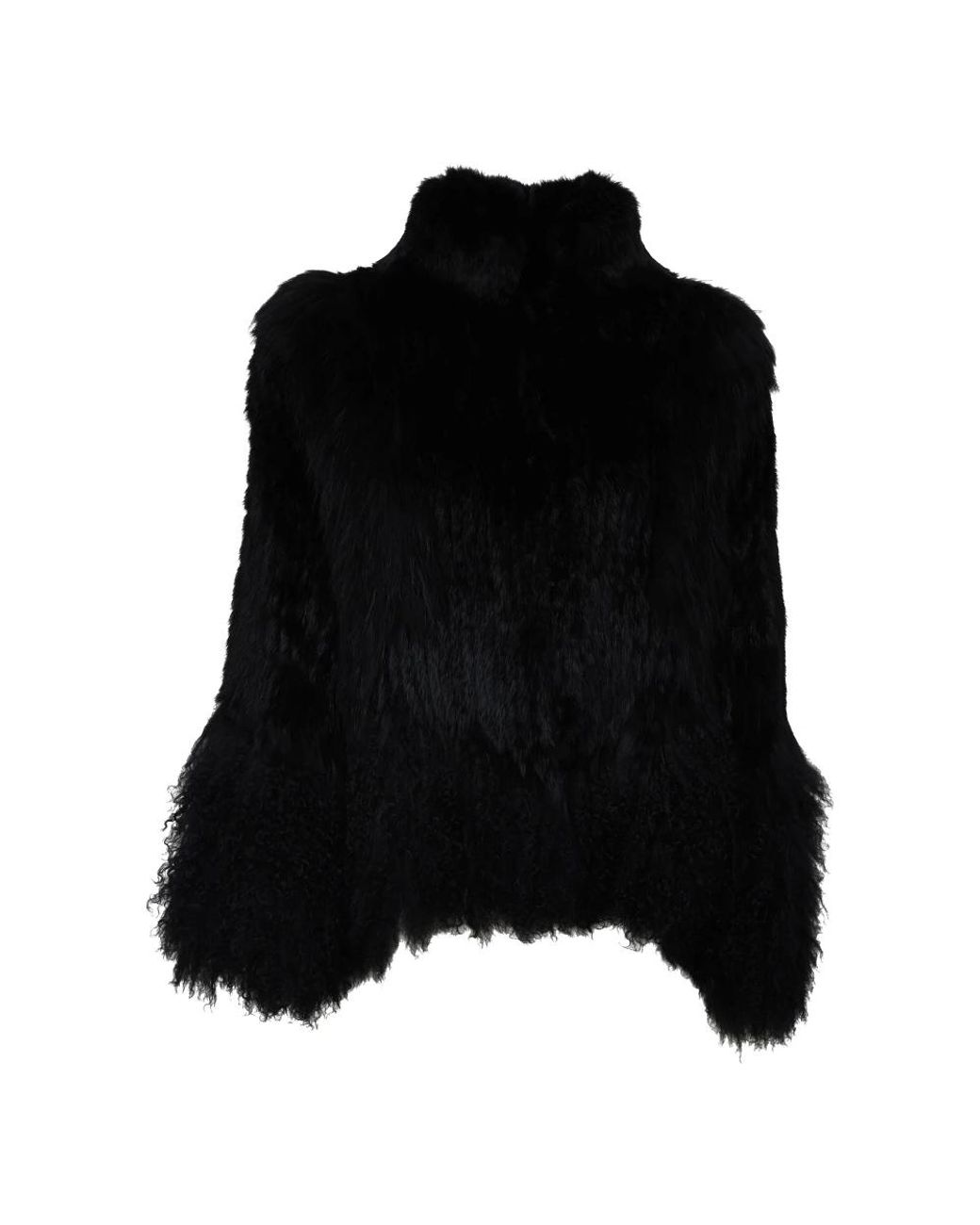 P.A.R.O.S.H. Black Bell-Sleeve Short Faux Fur Jacket