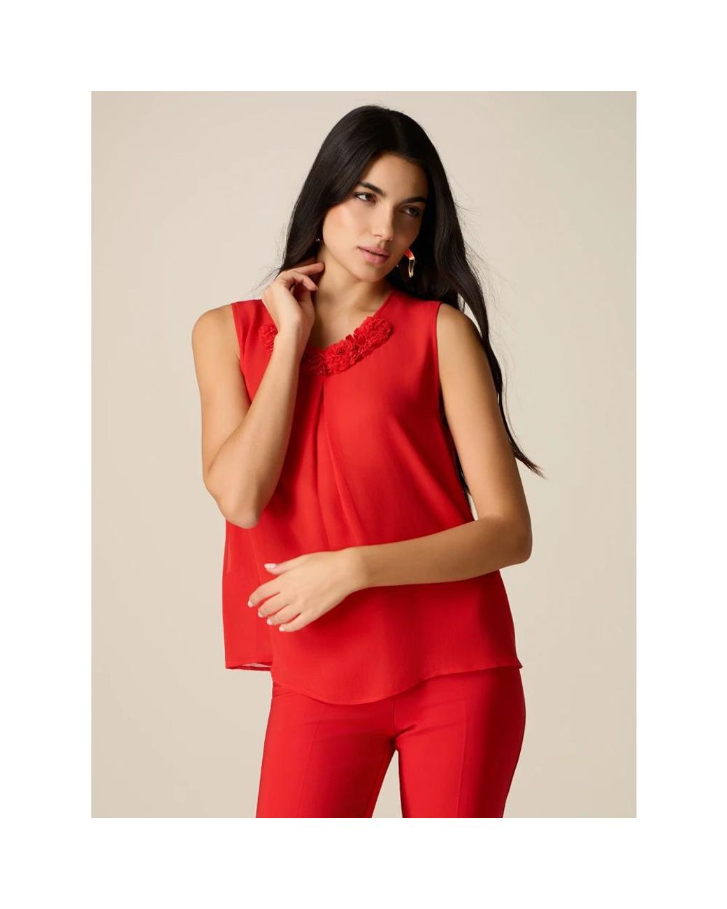 Sleeveless Tops Oltre de color Red