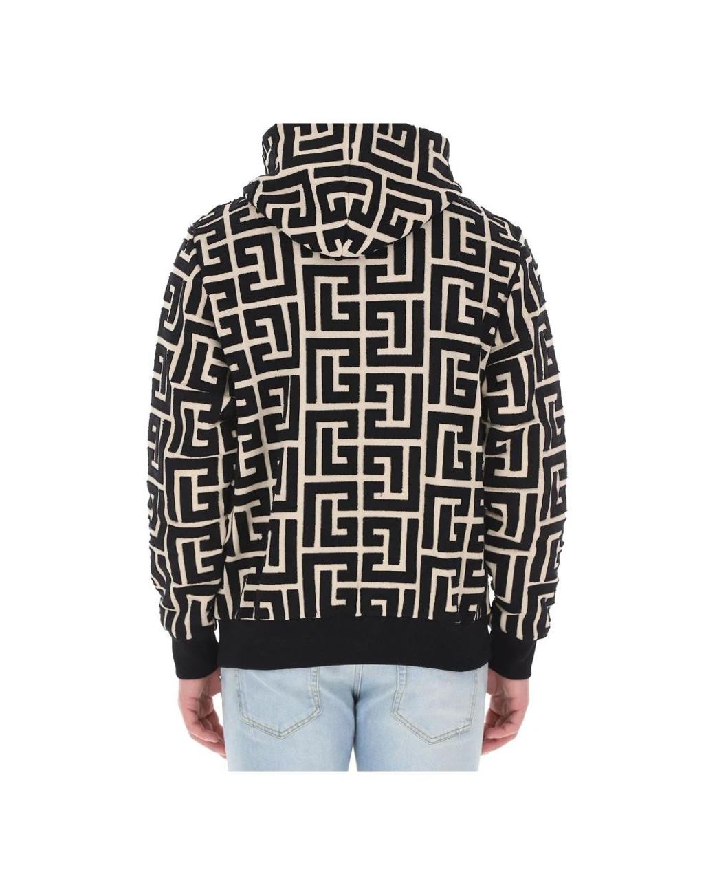 Balmain Black Monogram-print Hoodie for men