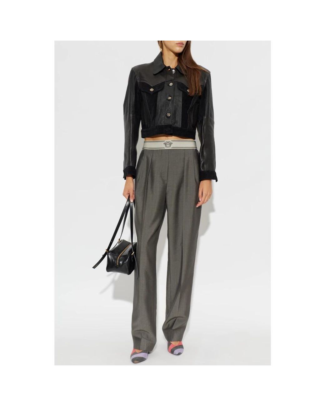 Tapered Trousers Versace de color Gray