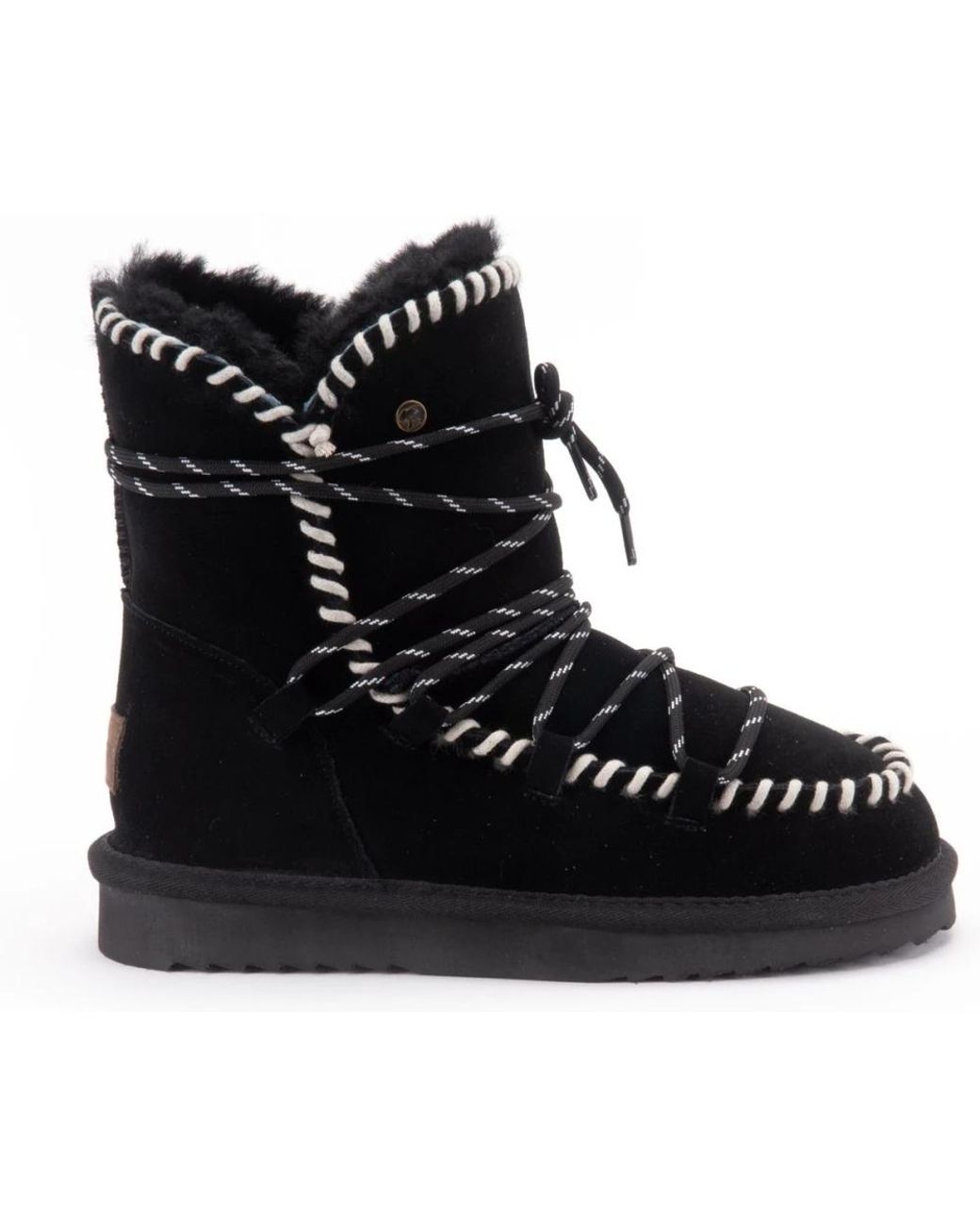 Warmbat Schoenen ,Zwart ,Suède Zwarte Suède Laars Met Witte Details in het Black
