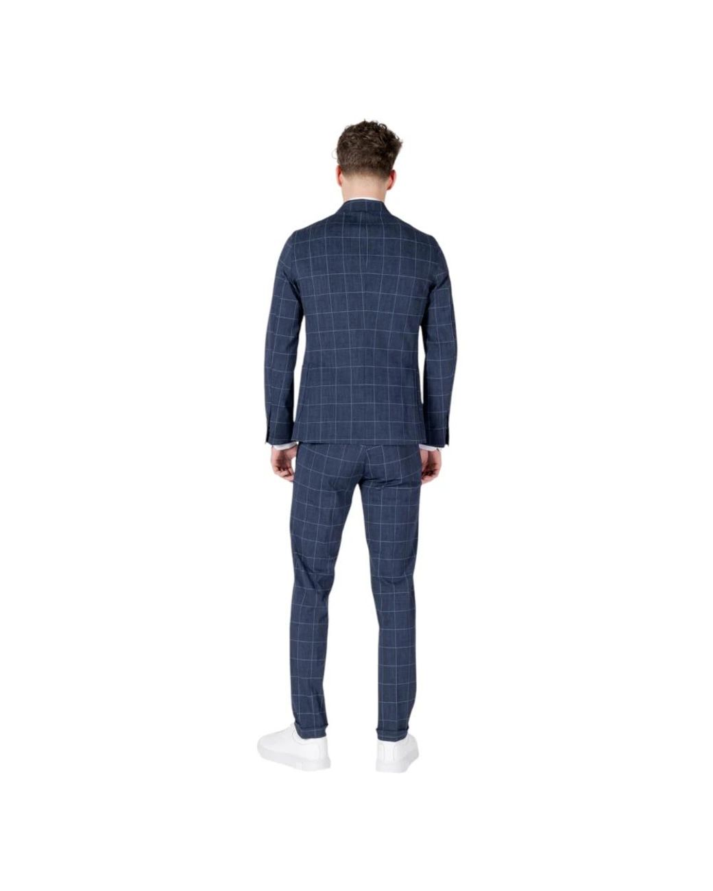 MULISH Blue Single Breasted Suits for men