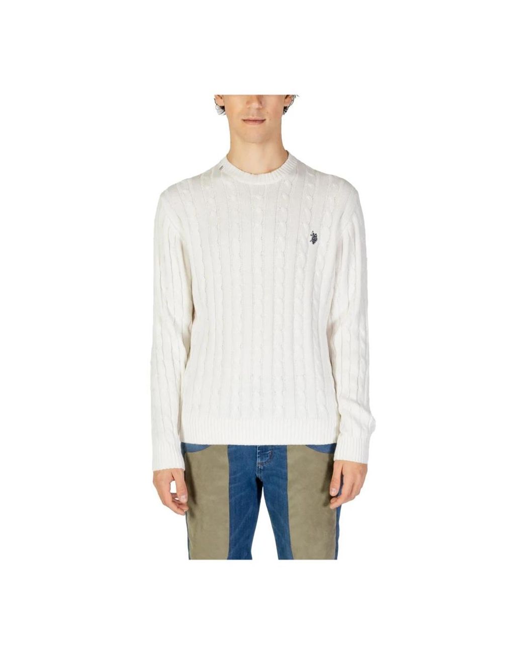 U.S. POLO ASSN. White Round-Neck Knitwear for men