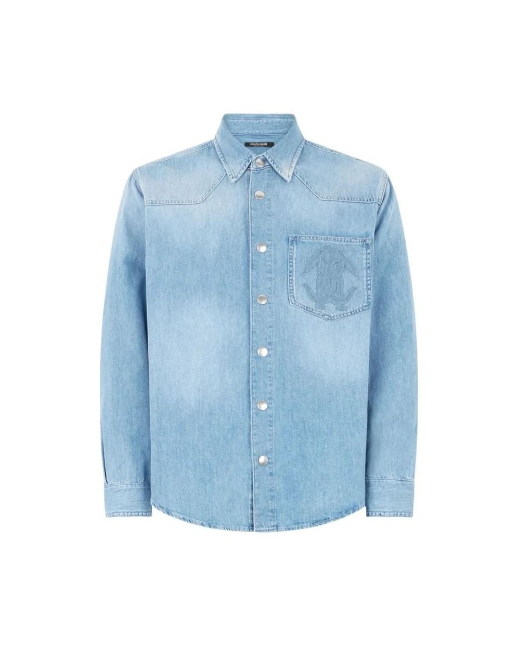 Roberto Cavalli Blue Denim Shirts for men