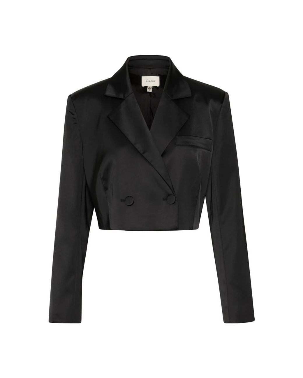 Gestuz Jassen ,Zwart ,Polyester Korte Zwarte Blazer Met Brede Kraag in het Black