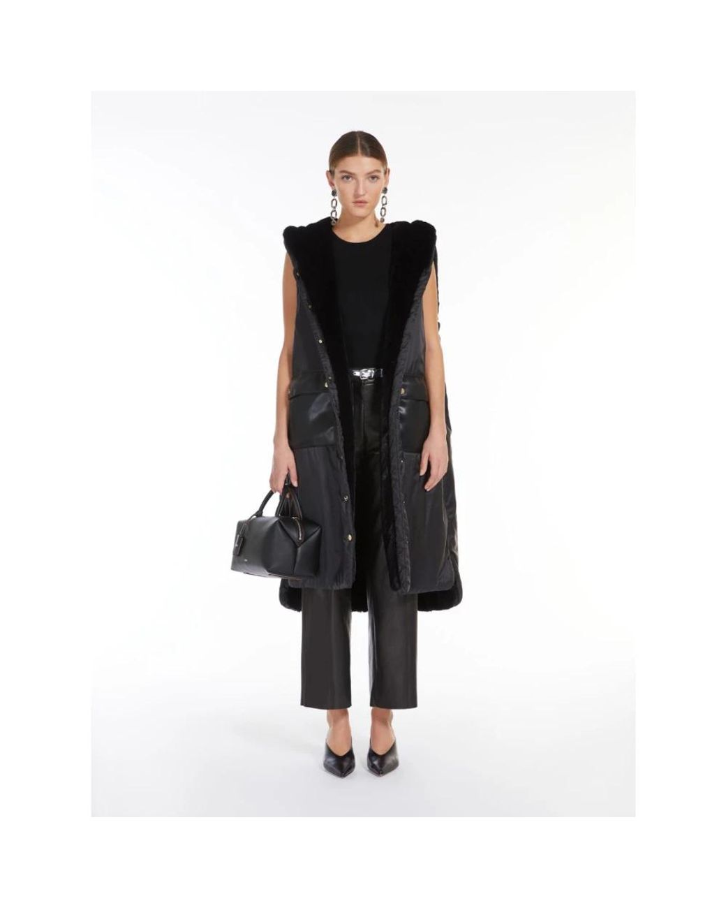 Max Mara Jassen ,Zwart ,Omkeerbaar Waterafstotend Vest Met Capuchon in het Black
