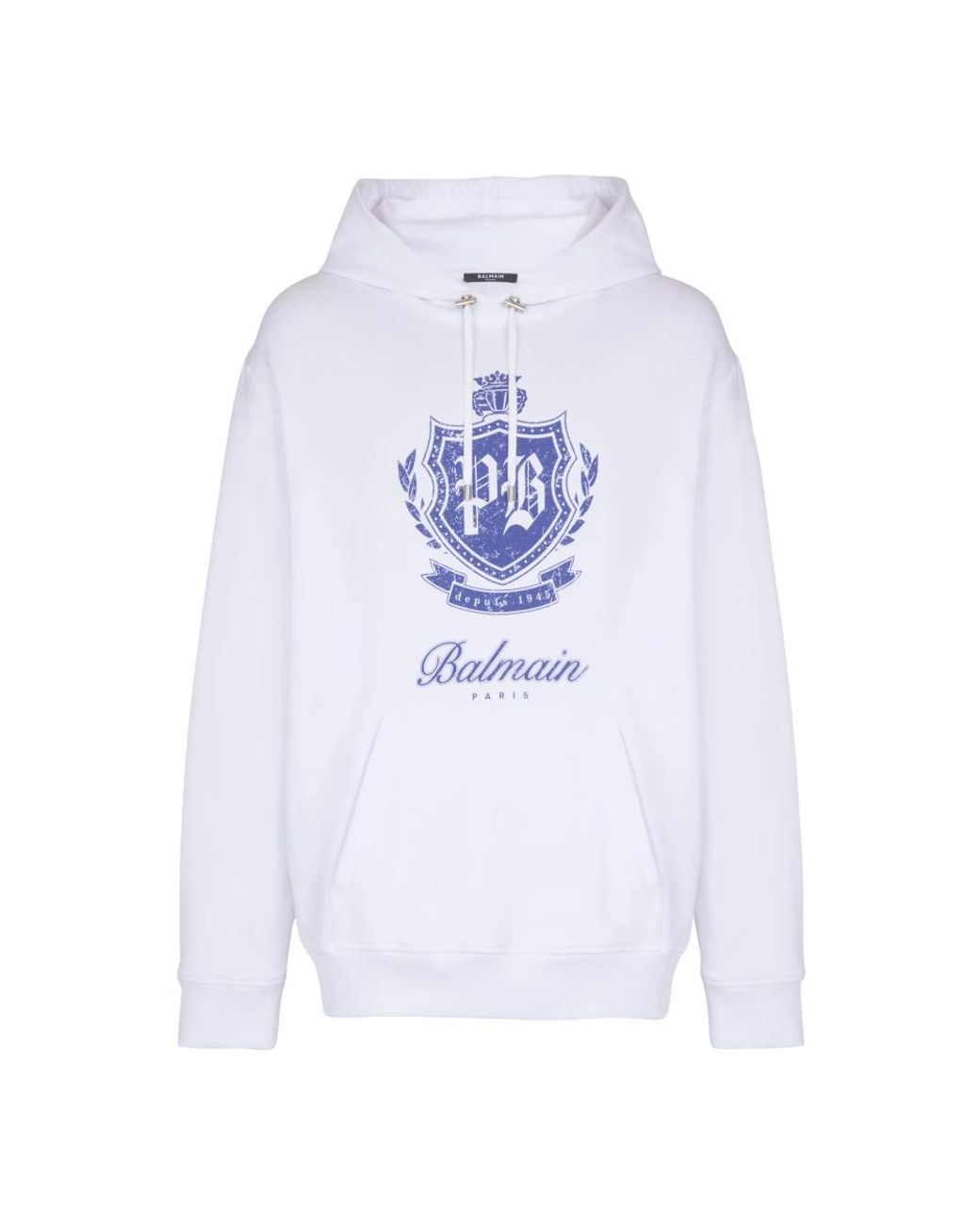 Balmain Hoodies & Sweatvesten ,Wit ,Katoen Coege Embem Hoodie in het Blue voor heren
