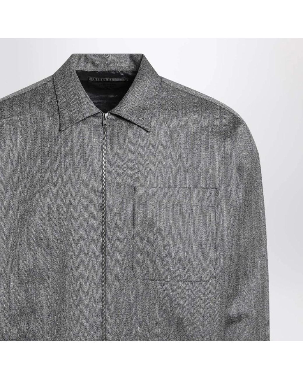 Prada Gray Wool Zip-Up Overshirt for men