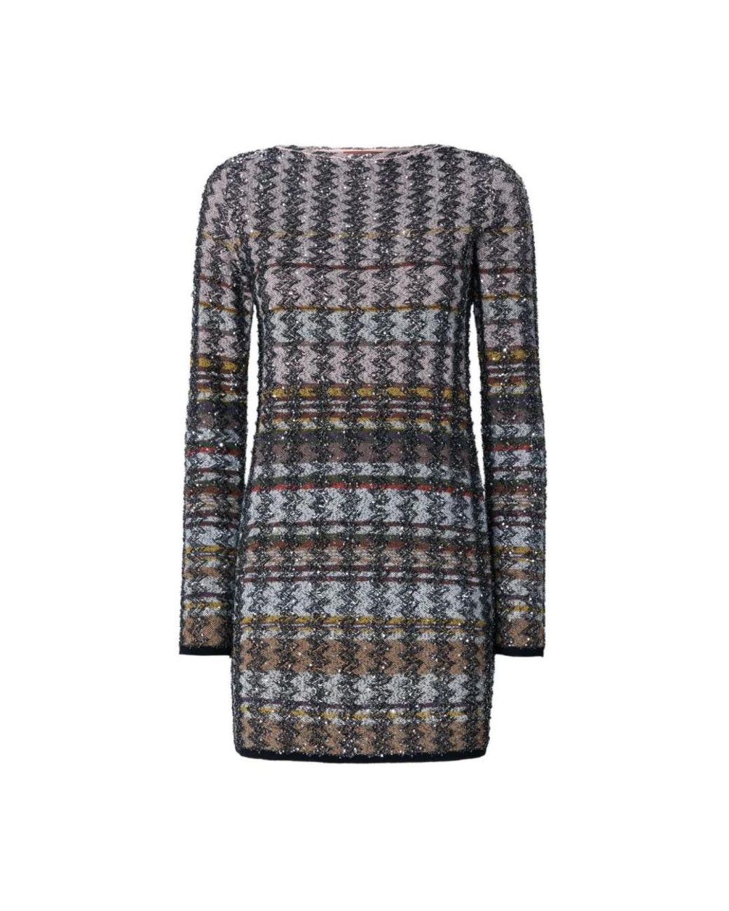 Missoni Kleedjes ,Veelkleurig ,Roze Pied-De-Poule Patroon Jurk Lange Mouwen in het Black