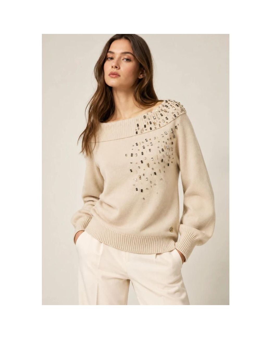 Twinset Natural Round-Neck Knitwear