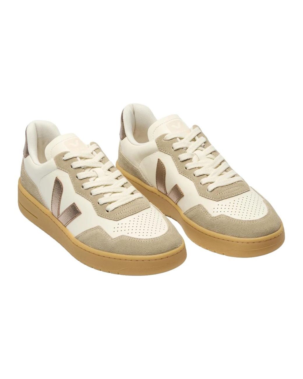 Veja White V-90 Leather Pure Natural Sneakers