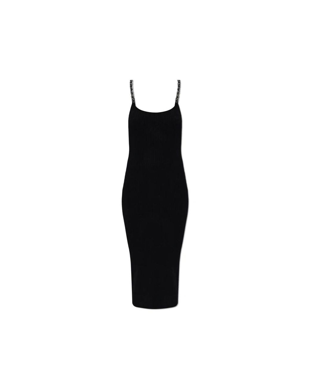 Michael Kors Kleedjes ,Zwart ,Polyester Ribgebreide Midi-Jurk Met Kettingbandjes in het Black