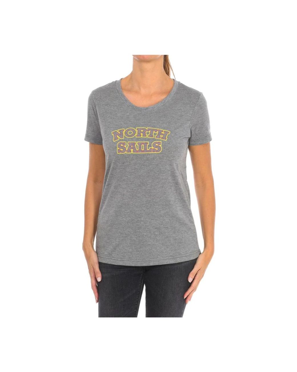 North Sails Tops ,Grijs ,Katoen T-Shirt Met Korte Mouwen En Geribbelde Hals in het Gray