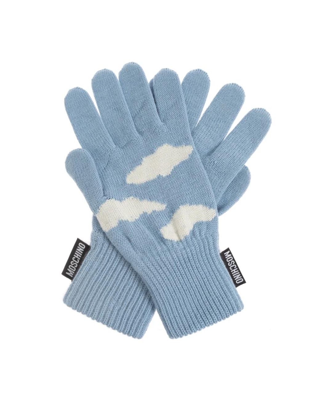 Moschino Accessoires ,Blauw ,Wol Handschoenen Met Een Logopatch in het Blue