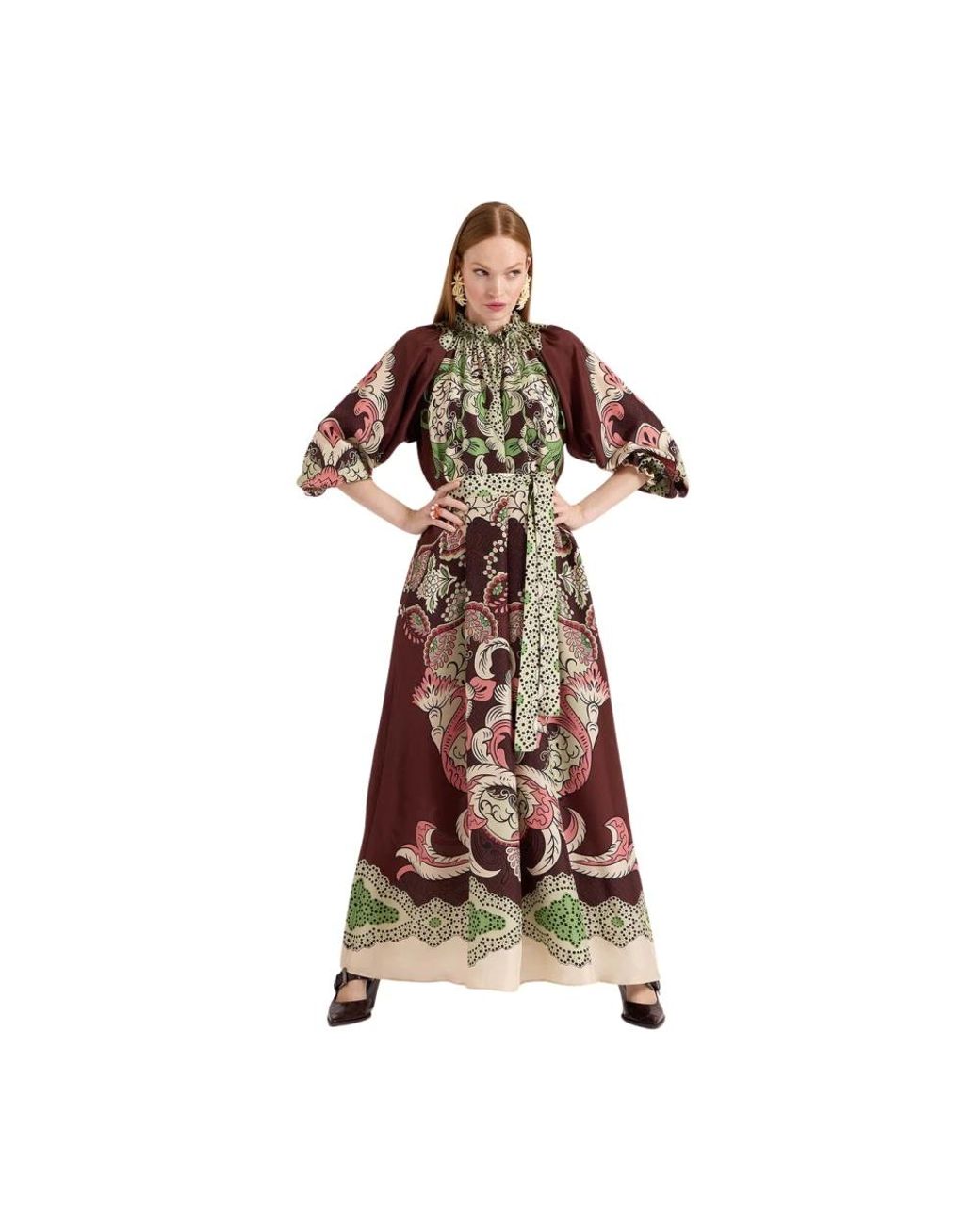 LaDoubleJ Kleedjes ,Veelkleurig ,Abundance Goddess Zijden Voile Jurk in het Brown