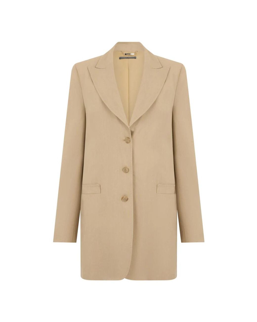 Alberta Ferretti Lange, Single-Breasted Blazer in het Natural
