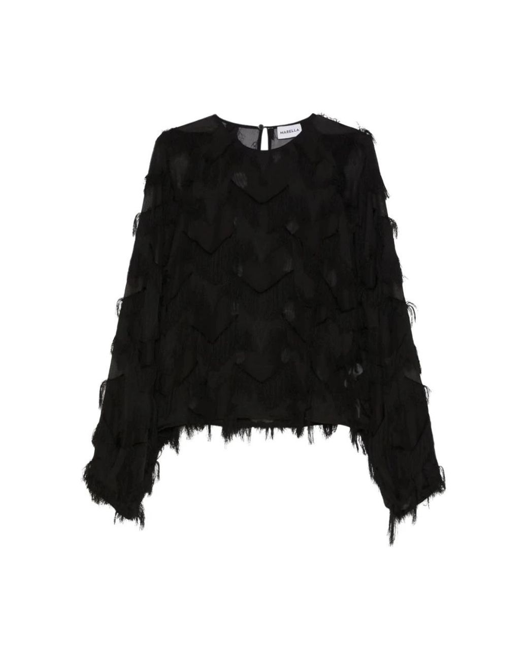 Marella Black Georgette-Bluse Mit Fransen