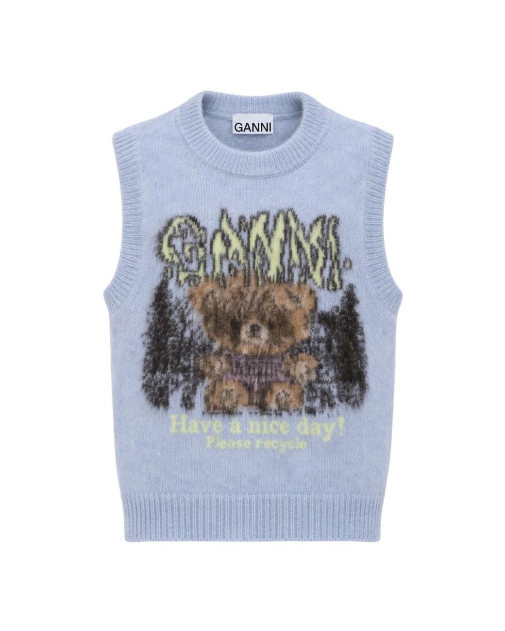 Ganni Blue Round-Neck Knitwear
