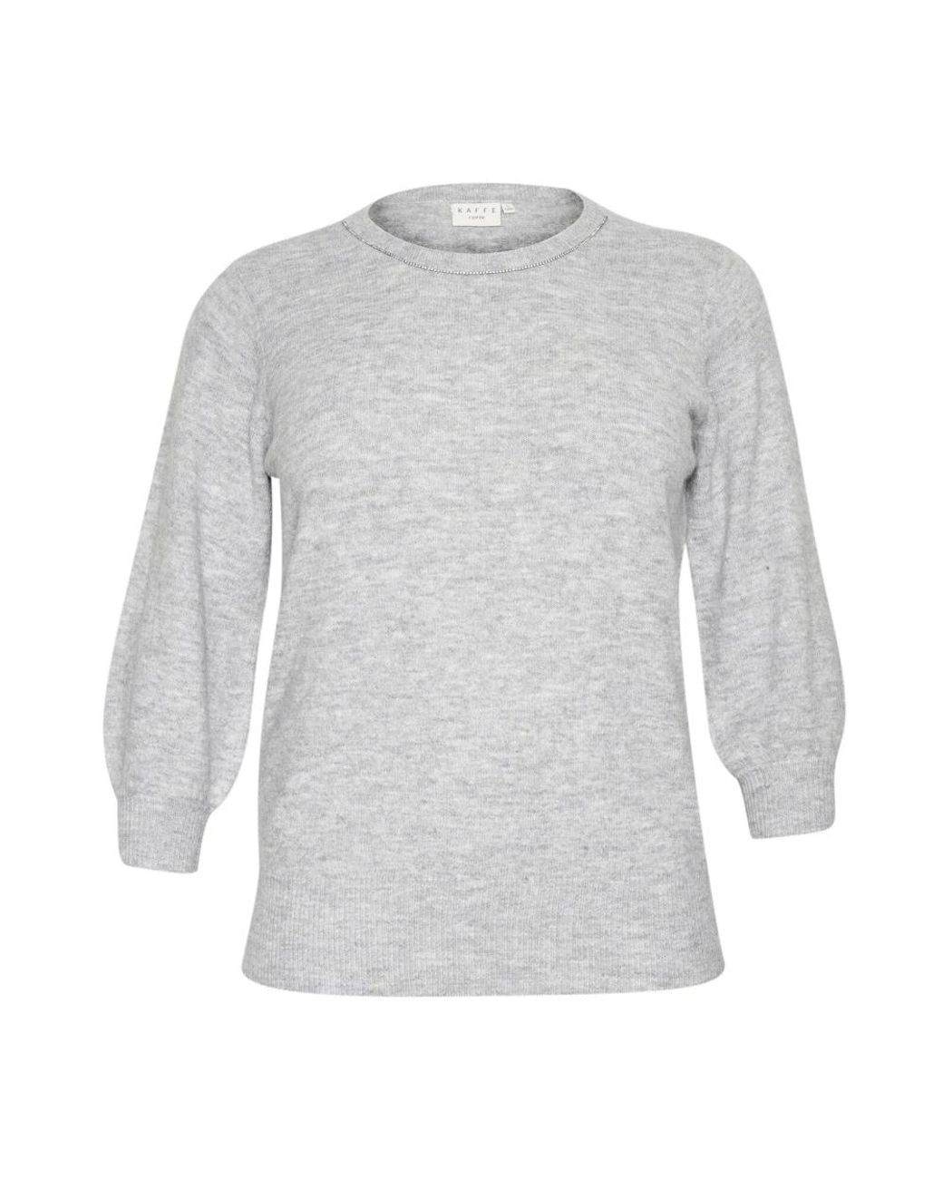 Kaffe Truien & Vesten ,Grijs ,Polyester Grijze Melange Trui Met Glimmerrand in het Gray