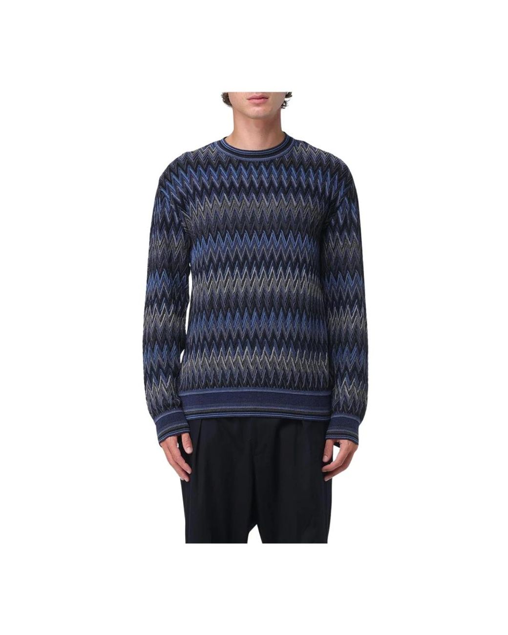 Missoni Blue Round-Neck Knitwear for men