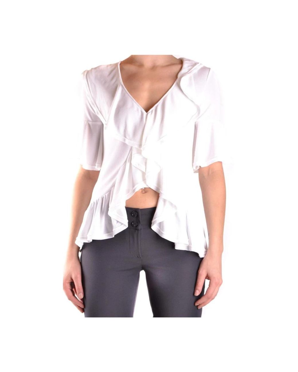Dondup Overhemden ,Wit ,Katoen One Shoulder Top Met Korte Mouwen in het White
