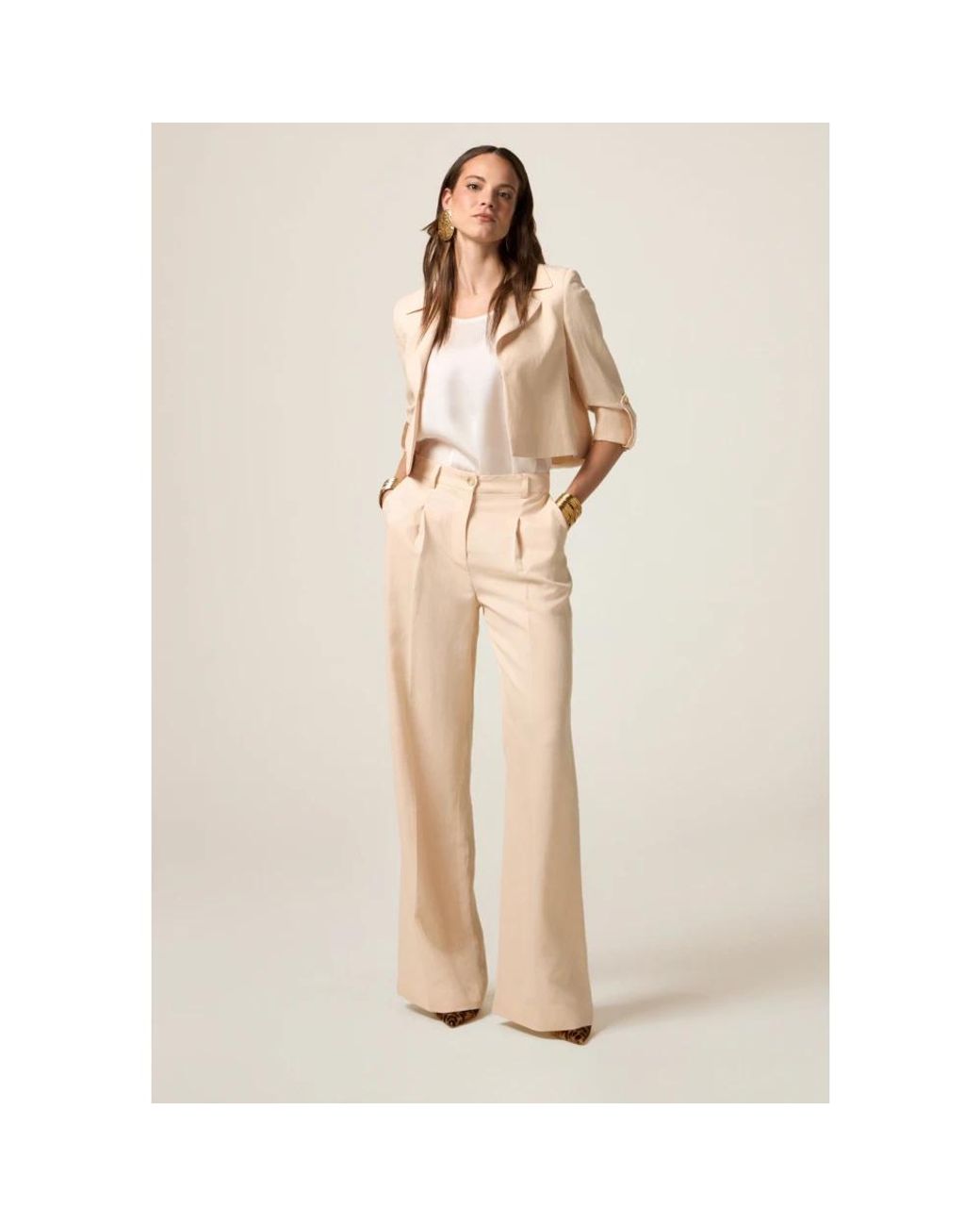 Wide Trousers Oltre de color Natural