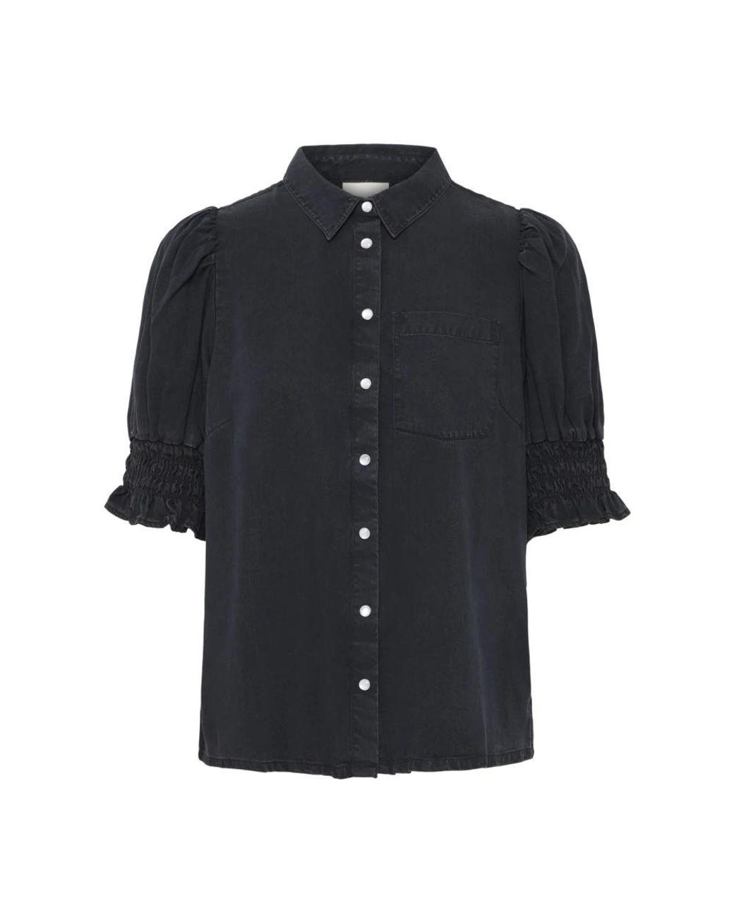 Ichi Overhemden ,Zwart ,Katoen Zwarte Gewassen Blouse Met Pofmouwen in het Black