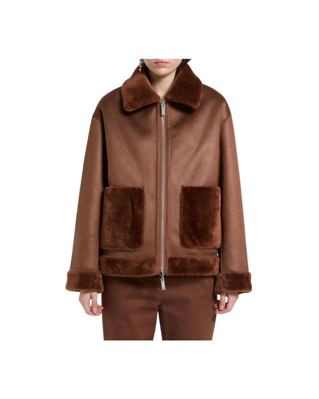 Marella Brown Faux Fur & Shearling Jackets