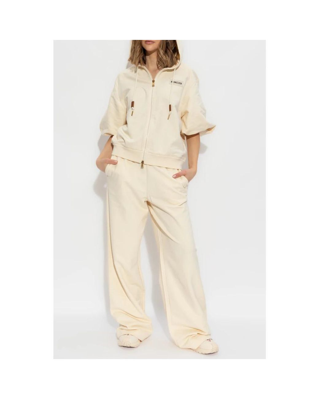 Moncler Hoodies & Sweatvesten ,Katoen Sweatshirt Met Logopatch in het Natural